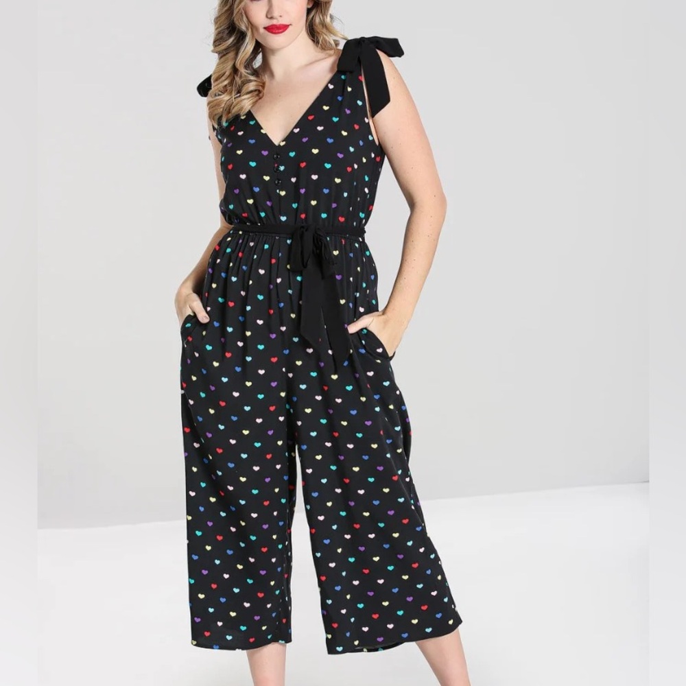 Hell Bunny True Love Jumpsuit with Colorful Heart Pattern